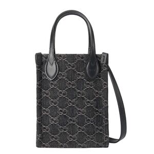 GUCCI NWT Ophidia Mini Black And Gray GG Denim Shoulder Bag